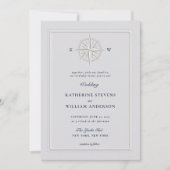 Kompas Roos Nautische Boot Formele Kustbruiloft Kaart (Voorkant)