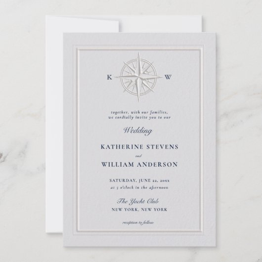 Kompas Roos Nautische Boot Formele Kustbruiloft Kaart (Voorkant)