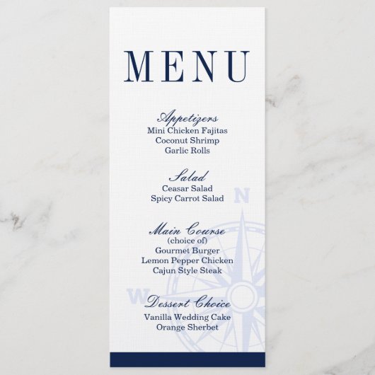 Kompas Roos Nautische bruiloft Diner Menu (Voorkant)
