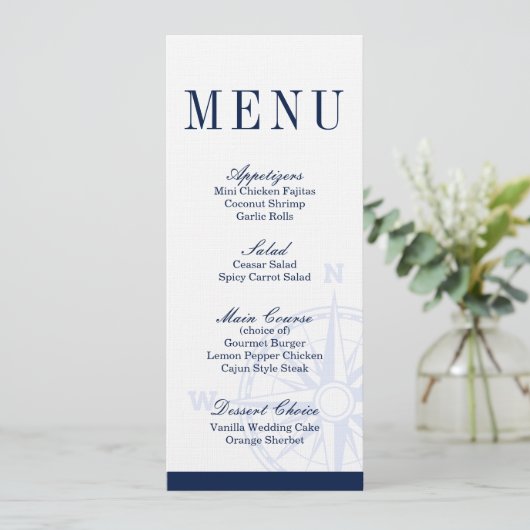 Kompas Roos Nautische bruiloft Diner Menu (Staand voorkant)