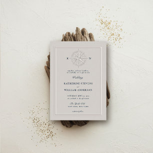 Kompas Roos Nautische Kust Formal Pearl Wedding Kaart