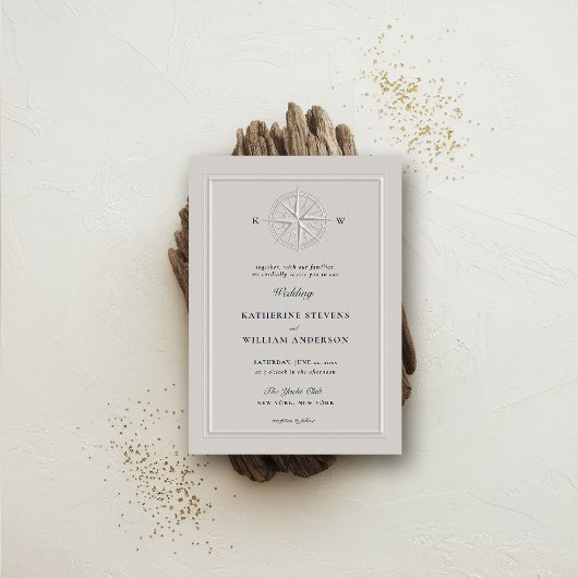 Kompas Roos Nautische Kust Formal Pearl Wedding Kaart