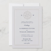 Kompas Roos Nautische Kust Formeel Lijst Wedding Kaart (Voorkant)