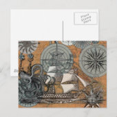 Kompas Roos  nautische octopus Briefkaart (Voorkant / Achterkant)