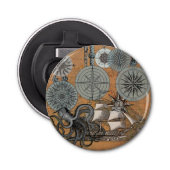 Kompas Roos nautische octopus Button Flesopener (Voorkant)