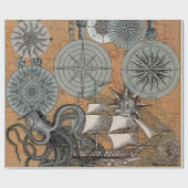 Kompas Roos  nautische octopus Cadeaupapier (Vlak)