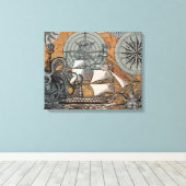 Kompas Roos  nautische octopus Canvas Afdruk (Insitu (Houten vloer))