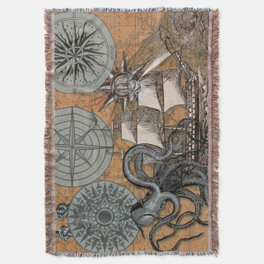 Kompas Roos  nautische octopus Deken (Voorkant Verticaal)