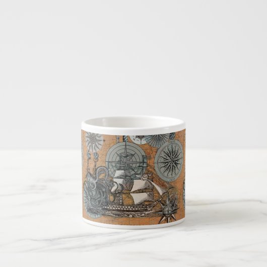 Kompas Roos  nautische octopus Espresso Kop (Voorkant)