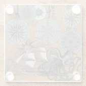 Kompas Roos  nautische octopus Glazen Onderzetter (Achterkant)