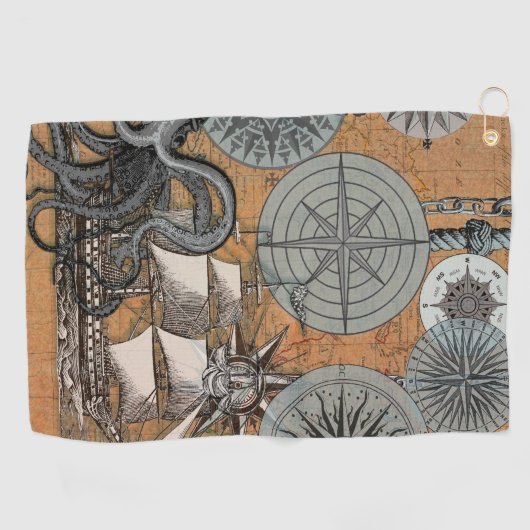 Kompas Roos  nautische octopus Golfhanddoek (Horizontaal)