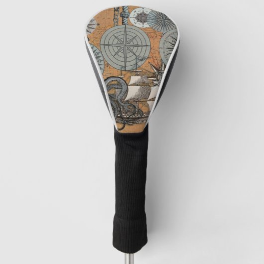 Kompas Roos  nautische octopus Golfheadcover (Voorkant)