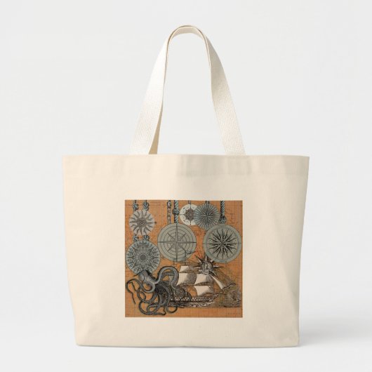 Kompas Roos  nautische octopus Grote Tote Bag (Voorkant)