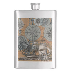 Kompas Roos  nautische octopus Heupfles