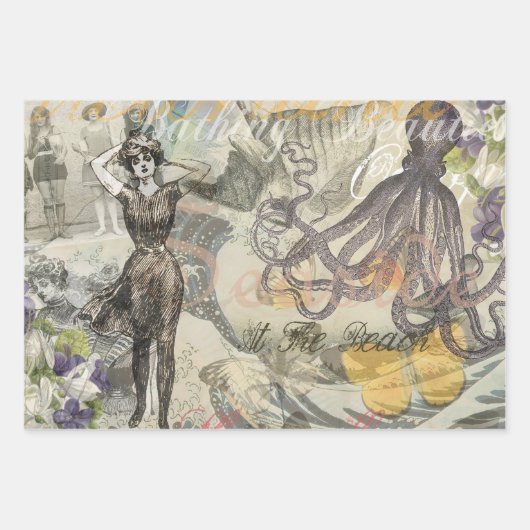 Kompas Roos  nautische octopus Inpakpapier Vel (Voorkant 3)