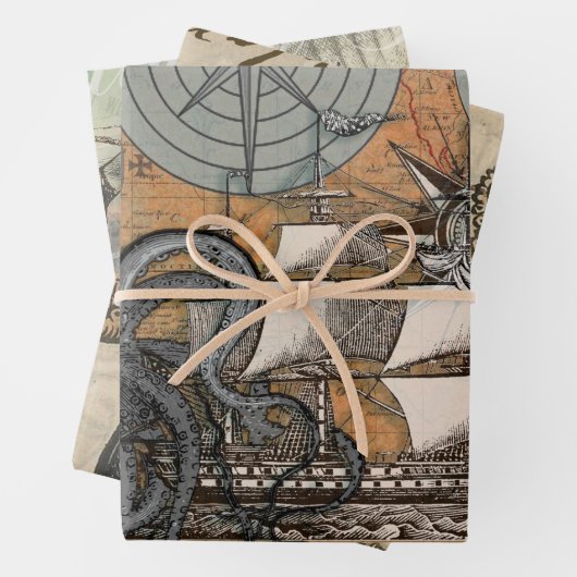 Kompas Roos nautische octopus Inpakpapier Vel (In situ)