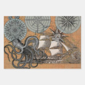 Kompas Roos  nautische octopus Inpakpapier Vel (Voorkant)