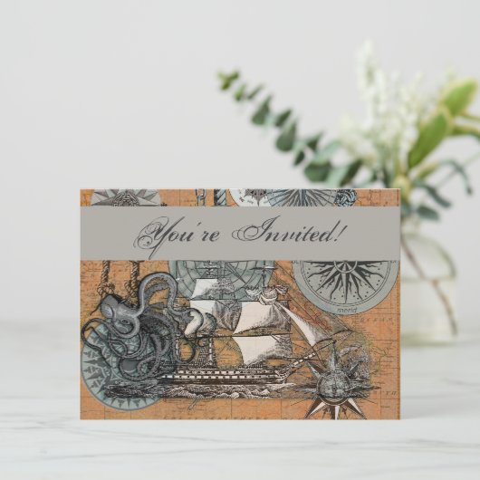 Kompas Roos  nautische octopus Kaart (Staand voorkant)