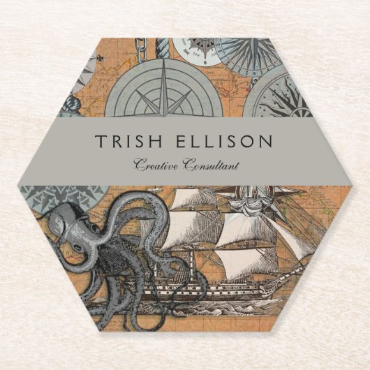 Kompas Roos  nautische octopus Kartonnen Onderzetters (Voorkant)