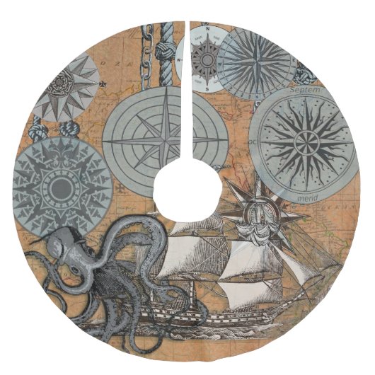 Kompas Roos nautische octopus Kerstboom Rok (Voorkant)