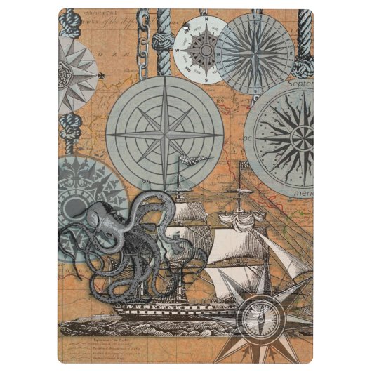 Kompas Roos  nautische octopus Klembord (Achterkant)