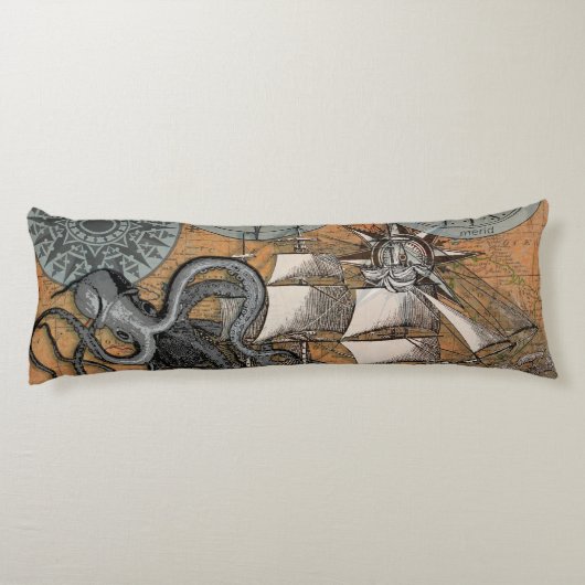 Kompas Roos nautische octopus Lichaamskussen (Achterkant)