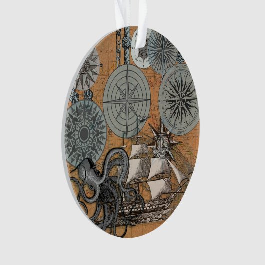 Kompas Roos  nautische octopus Ornament (voorkant)