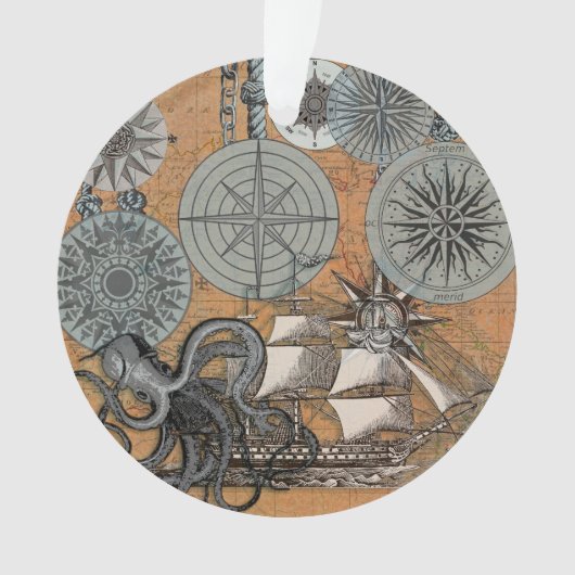 Kompas Roos  nautische octopus Ornament (voorkant)