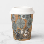 Kompas Roos  nautische octopus Papieren Bekers (Achterkant)