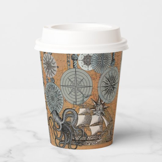 Kompas Roos  nautische octopus Papieren Bekers (Achterkant)