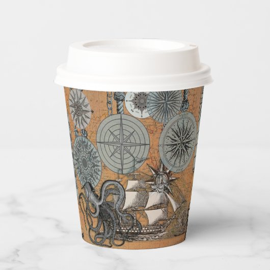 Kompas Roos  nautische octopus Papieren Bekers (Voorkant)