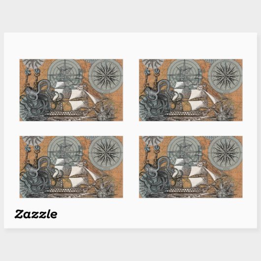 Kompas Roos  nautische octopus Rechthoekige Sticker (Vel)