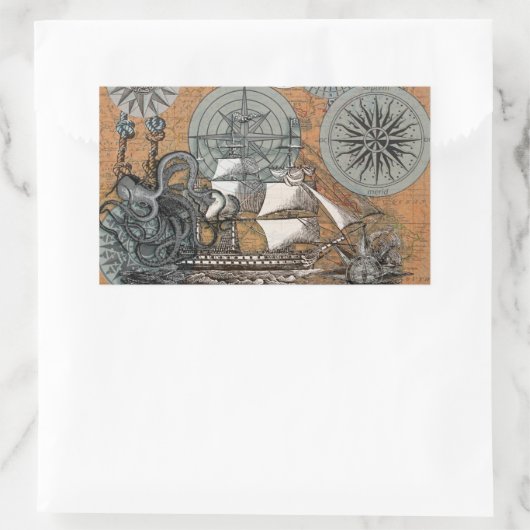 Kompas Roos  nautische octopus Rechthoekige Sticker (Tas)