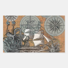 Kompas Roos  nautische octopus Rechthoekige Sticker