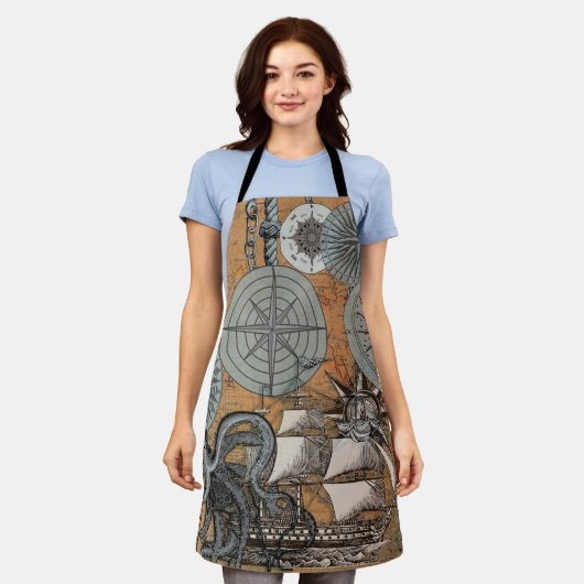 Kompas Roos nautische octopus Schort (Gedragen)