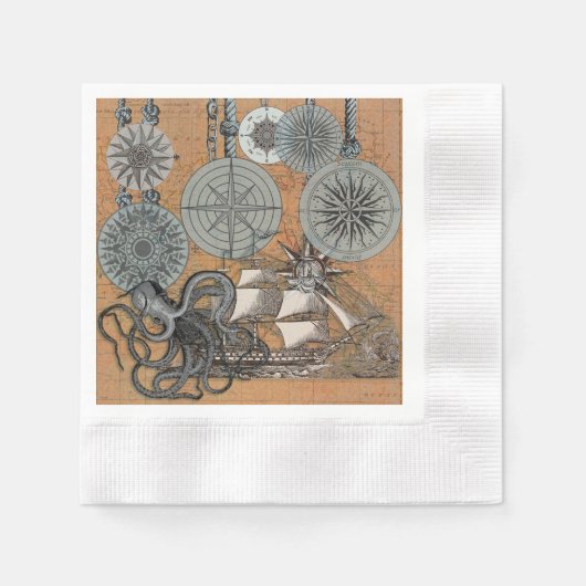 Kompas Roos  nautische octopus Servet (Voorkant)
