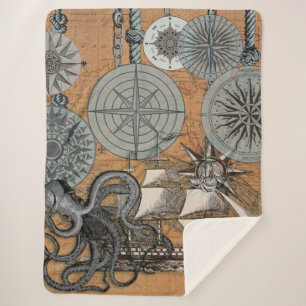 Kompas Roos  nautische octopus Sherpa Deken