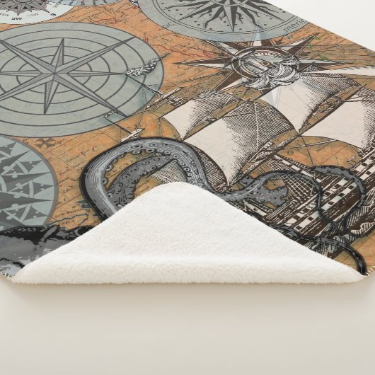 Kompas Roos nautische octopus Sherpa Deken (3/4)