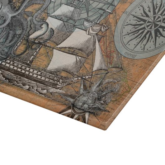 Kompas Roos  nautische octopus Snijplank (Hoek)