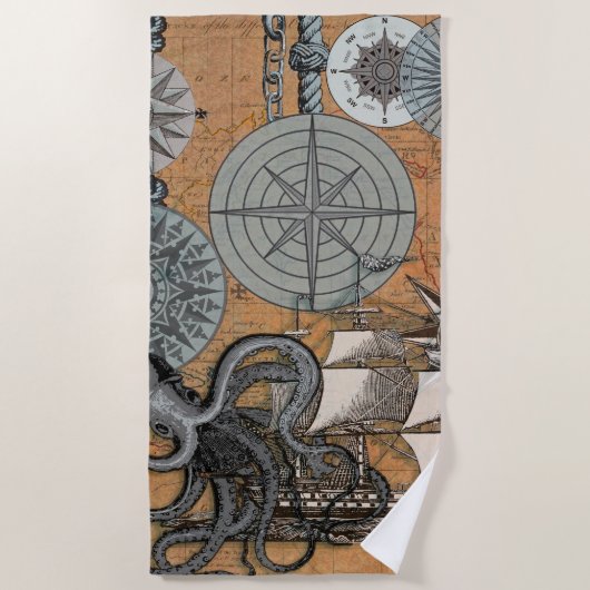 Kompas Roos  nautische octopus Strandlaken (Voorkant)