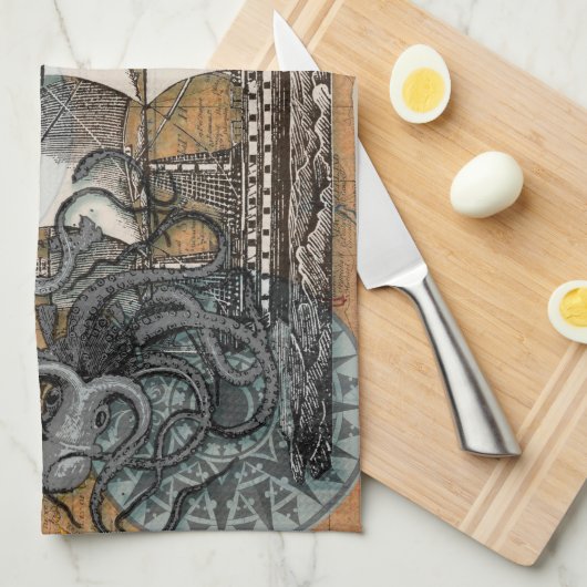 Kompas Roos  nautische octopus Theedoek (Quarter Fold)