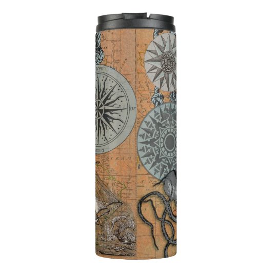 Kompas Roos  nautische octopus Thermosbeker (Achterkant)