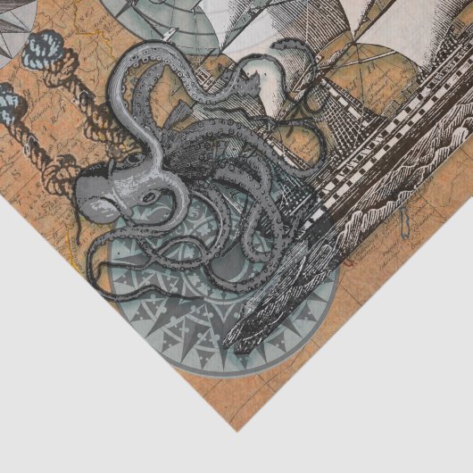 Kompas Roos nautische octopus Tissuepapier (Detail)