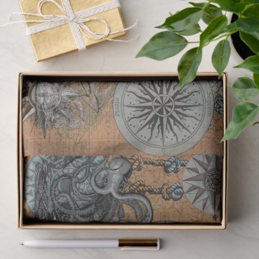 Kompas Roos nautische octopus Tissuepapier (Geschenk)