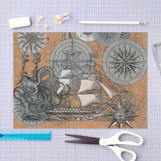 Kompas Roos  nautische octopus Tissuepapier (Craft)