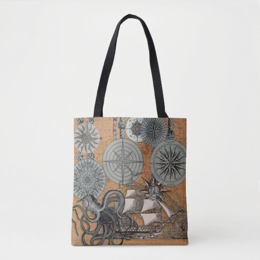 Kompas Roos  nautische octopus Tote Bag (Voorkant)