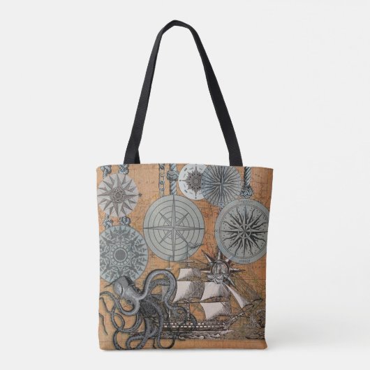 Kompas Roos  nautische octopus Tote Bag (Achterkant)