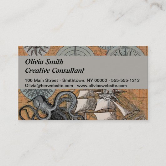 Kompas Roos  nautische octopus Visitekaartje (Voorkant)