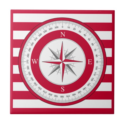 Kompas Roos rode en witte strepen Tegeltje (Voorkant)