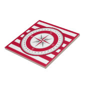 Kompas Roos rode en witte strepen Tegeltje (Zijkant)